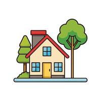 Charming House with Tree in Front Yard vector