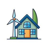 Charming House Featuring Efficient Wind Turbine vector