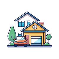 Elegant House with Beautiful Car in Driveway vector