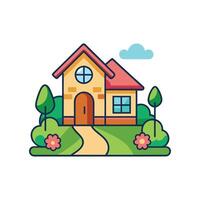 Attractive Residence with Quaint Flower Path vector