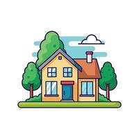 Charming House with Trees in the Yard vector