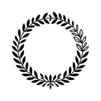 Elegant black leafy wreath on white background minimalist circular botanical for invitations and decorative purposes. vector