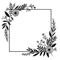 Elegant floral frame black and white botanical border with square outline, perfect for invitations or designs. vector