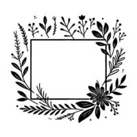 Elegant black and white floral frame border with a rectangular open space, perfect for text or elements. vector