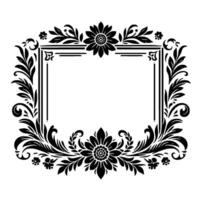 Elegant black floral rectangular frame with detailed botanical and ornamental for invitations and decorative purposes, art. vector