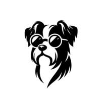 Stylish black and white dog portrait wearing round glasses, minimalist design, posh canine illustration on white backdrop. vector