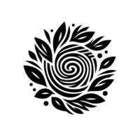 Intricate black floral spiral emblem on white textured background, a symbolic representation of natures elegance and harmony. vector