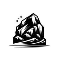 Bold black and white mountain illustration a stylized peak with falling debris, evoking strength and simplicity. vector