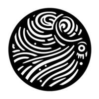 Intricate black and white circular featuring swirling lines, stylized eye, and dot accents, evoking a sense of abstract motion and mystery. vector