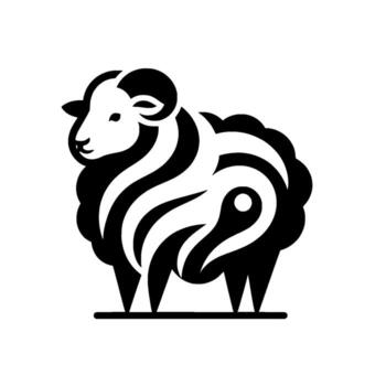 un estilizado, simétrico negro y blanco de un oveja, presentando un abstracto, fluido modelo dentro sus cuerpo. vector