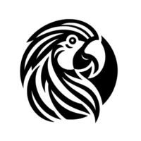 Striking black and white parrot head logo geometric design, isolated on white, circular composition, minimalist style. vector