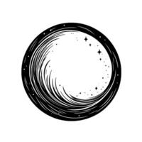 Cosmic swirl a black and white artistic illustration of a celestial sphere, featuring stars and flowing lines. vector