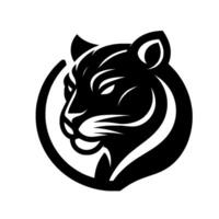 Bold black and white of a fierce tiger head within a circle, modern design, isolated. vector