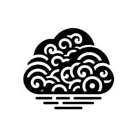 A minimalist black and white illustration of a stylized cloud with swirling patterns above a horizontal line, creating a logolike effect. vector