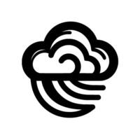Stylized black and white cloud, wind rainbow with bold lines on a white backdrop. minimalist weather icon. vector