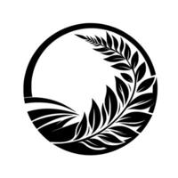 A minimal black and white emblem a stylized plant within a circle, emphasizing natural elements with a modern aesthetic. vector