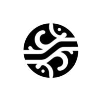 Black and white circular featuring curvilinear lines and dot accents, on a minimalist white background. vector
