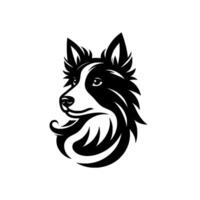 Sleek black and white border collie head portrait, modern design, focused on the right vector