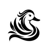 Elegant black and white abstract duck design, featuring flowing lines, a stylized form, and a minimalist aesthetic. vector