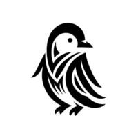 Stylized, minimalist black and white penguin illustration with a unique featherlike and a simple background. vector