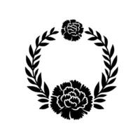 Elegant black and white floral wreath with decorative leaves, peonies on white background, a timeless design. vector
