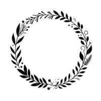 Elegant black and white floral wreath detailed botanical illustration in circular form, perfect for invitations, decoration, or elements. vector