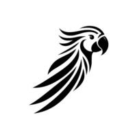 Minimalist, black and white parrot with stylized feathers, focused on profile. vector