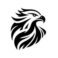 A bold, minimalist black and white of an eagles head in profile, embodying strength, power, and sharp focus against a stark white backdrop. vector