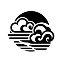 A stylized black and white emblem featuring cloud shapes within a circular form, evocative of wind and weather. vector