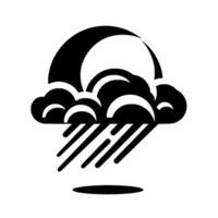 Minimalist black and white of a rain cloud with a crescent moon, suggesting a nighttime shower. vector
