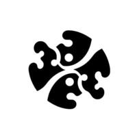 Intricate abstract monochrome features a symmetrical fourleaf clover shape with stylized curves and circular accents on a clean white background. vector