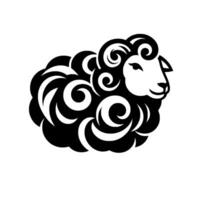 Stylized monochrome sheep with swirls and shadow, grazing gracefully on white, illustration. vector