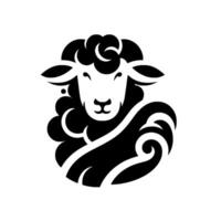 Elegant black and white sheep logo a stylized of a sheeps head and shoulders with curly wool and simplified facial details. vector