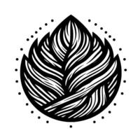 Stylized monochrome leaf motif with ornate veins, dot border, and high contrast for and applications. vector