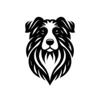 Monochromatic border collie head stylized illustration with fluffy fur, focused eyes, and minimalist on white background. vector