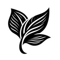 Bold monochrome illustration of three overlapping leaves with striated veins, against a pure white background, minimalist vector