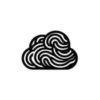 Abstract cloud in grayscale with bold black outlines and flowing white and gray striped pattern set against a clean white background. vector