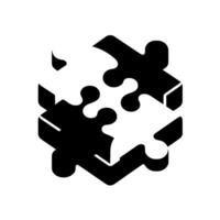 Isometric, twopiece puzzle in grayscale interlocking with depth and shadow, contrasting black and white. vector