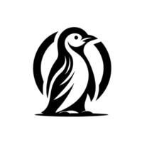 Stylized black and white penguin inside a circle, minimalist design, modern, cute, simple, graphic, illustration. vector