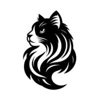Elegant black and white cat depicting a side profile with flowing fur, artistic on white. vector
