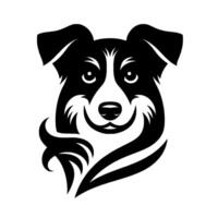 Stylized black and white border collie head portrait, minimalist design, friendly expression, illustration. vector