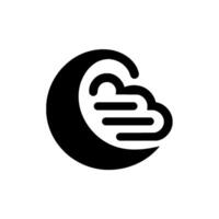 Bold black and white abstract depicting a crescent moon with stylized wave or cloudlike elements, against a plain white background. vector