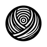 Abstract black and white design concentric circles and arcs forming an eyelike pattern within a rounded frame. vector