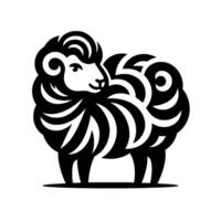 Stylized black and white sheep illustration featuring striking geometric shapes and curves on a plain background. vector