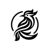 Minimalist black and white bird within a circle, featuring abstract feather details. vector