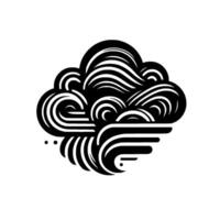 Abstract monochrome artwork of layered, wavy and circular lines creating a stylized cloud or ethereal form, isolated on a white background. vector