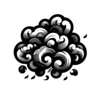 Stylized black white cloud illustration with detailed swirls and leaf elements on a subtle background vector