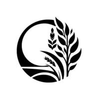 Elegant black and white featuring wheat and leafy plants within a circle vector