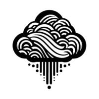 Abstract black and white cloud illustration with geometric patterns, rain drops, and a clean modern aesthetic. vector