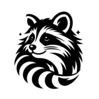 Stylized black and white raccoon head with smiling face, starry accents, and circular composition on a white backdrop. vector